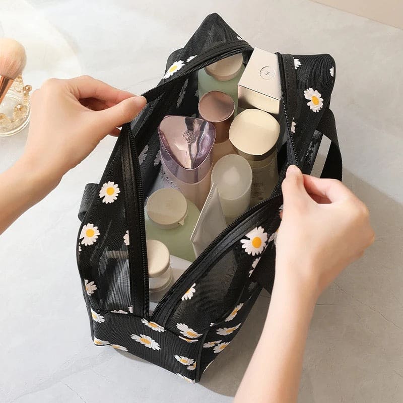 Set Of 2 Daisy Mesh Makeup Bag, Large Capacity Portable Travel Wash Bag, Cute Daisy Pattern Women Zipper Make Up Case, Multipurpose Hot Spring Mesh Bag, Wardrobe Suitcase Pouch Set Of 2 Daisy Mesh Makeup Bag, Large Capacity Portable Travel Wash Bag, Cute Daisy Pattern Women Zipper Make Up Case, Multipurpose Hot Spring Mesh Bag, Wardrobe Suitcase Pouch